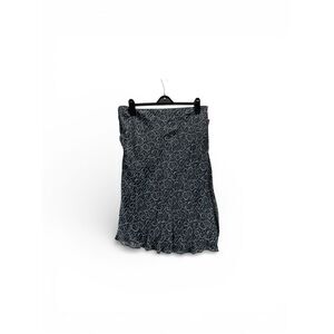 New 100% Silk Swirl Print Skirt XL Black White Bias Cut Y2K Minimal Office Siren